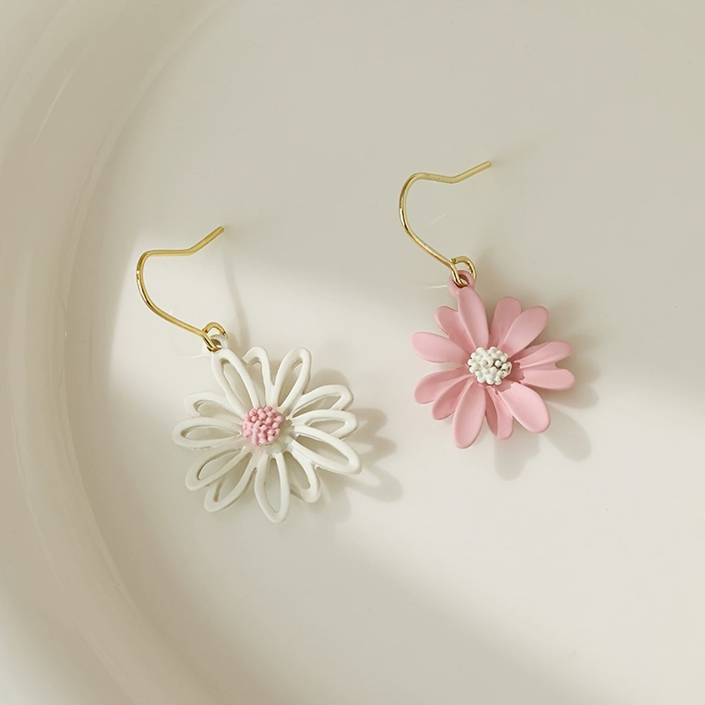 Charming Asymmetric Daisy Flower Stud Earrings.