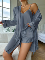 Luxurious Satin Pyjama Set - Cozy Long Sleeve Robe with Belt.