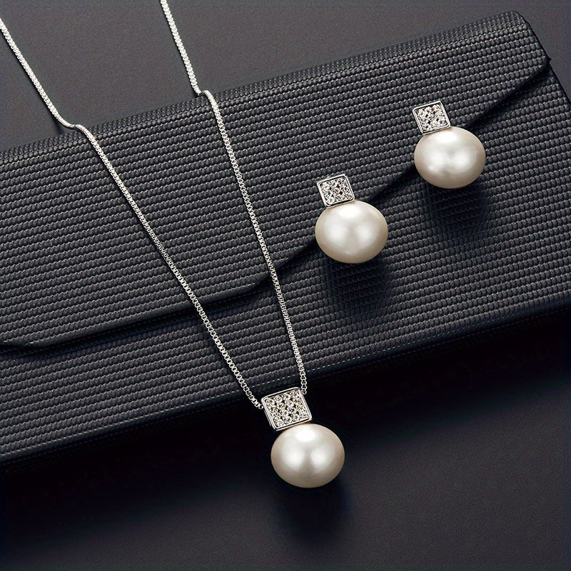 Imitation Pearl Necklace And Earring Jewelry Set