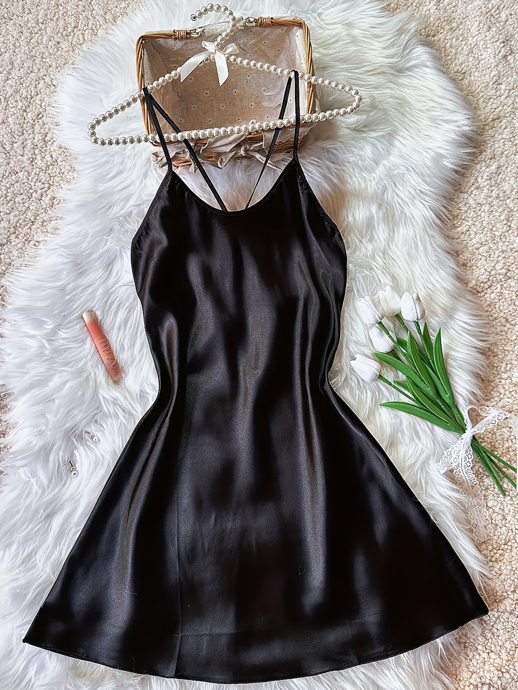 Womens Luxurious Satin Slip Dress Backless Design