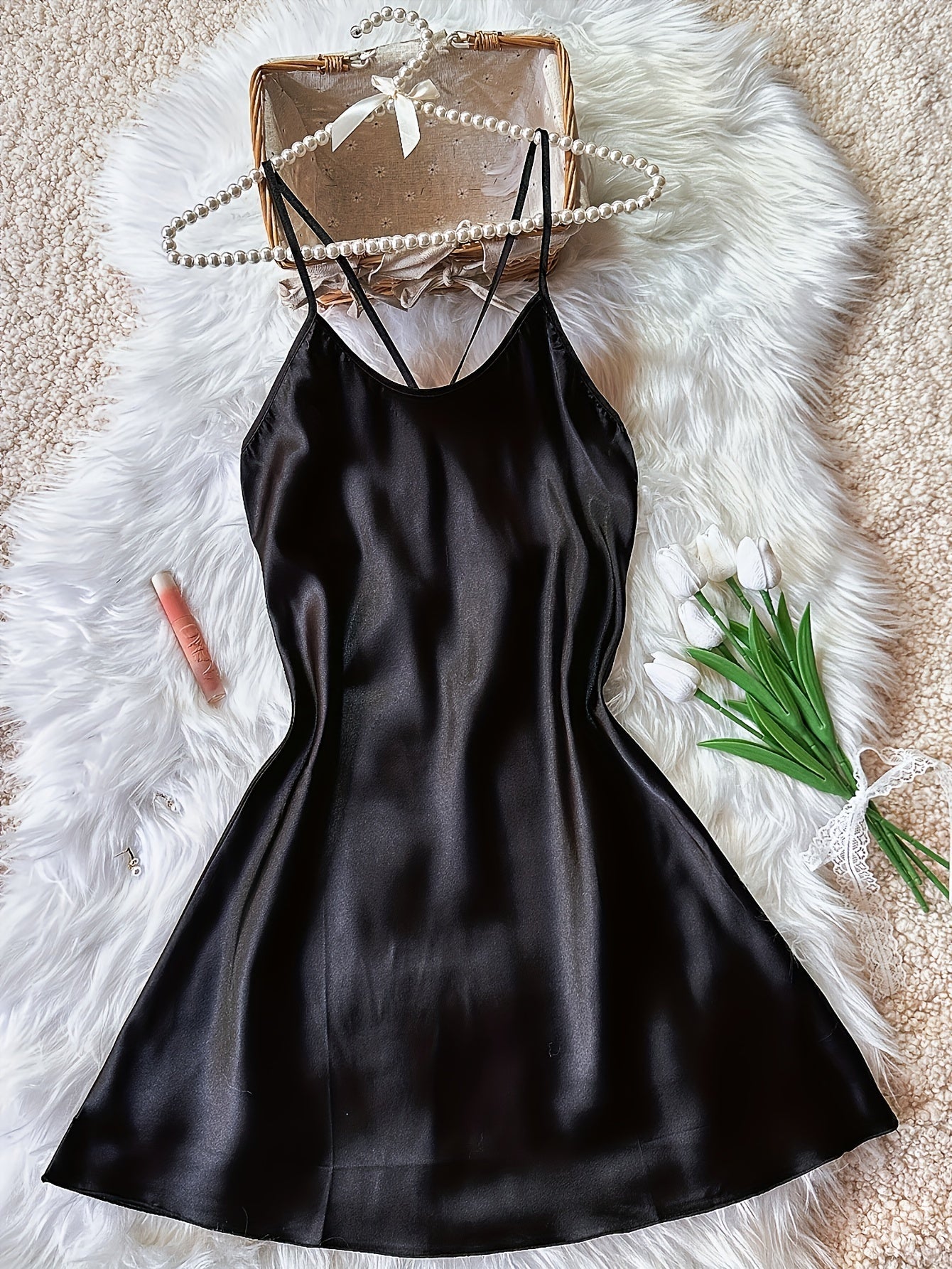 Womens Luxurious Satin Slip Dress Backless Design