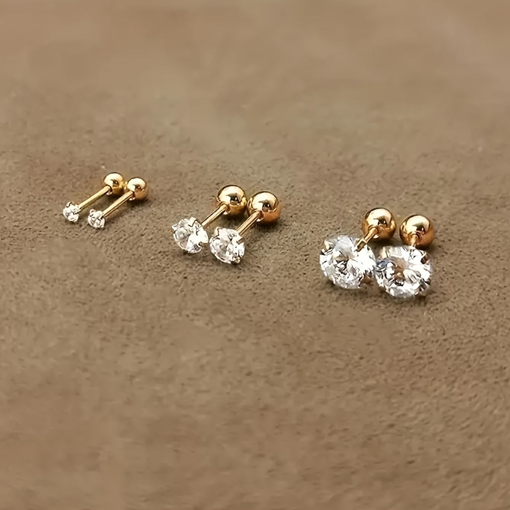 Golden four-prong twisted ball cubic Synthetic Zirconia earrings