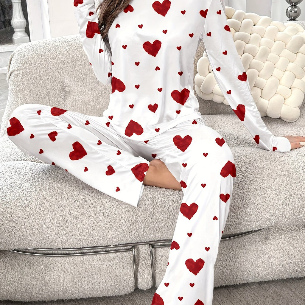 Women's Fashion Casual Heart Print Pyjama Set