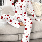 Women's Fashion Casual Heart Print Pyjama Set