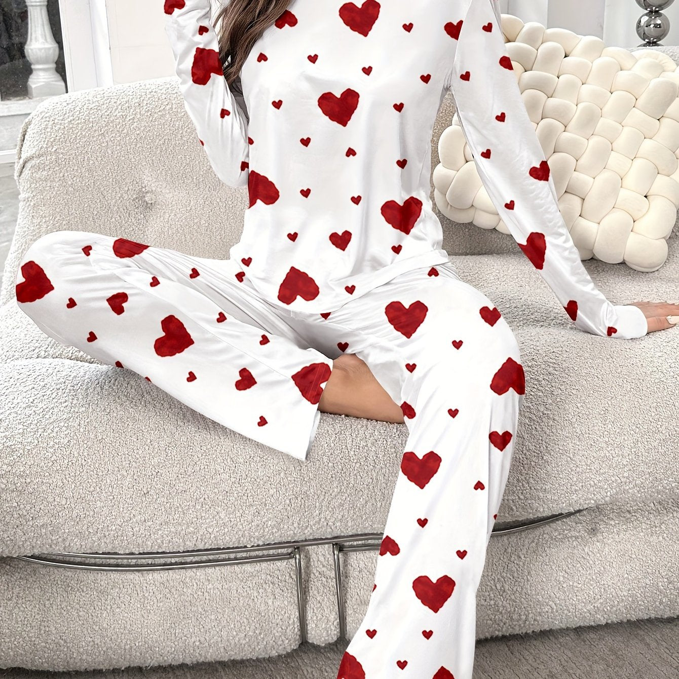 Women's Fashion Casual Heart Print Pyjama Set