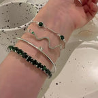 4 Elegant Green Faux Gemstone Rhinestone Bracelets