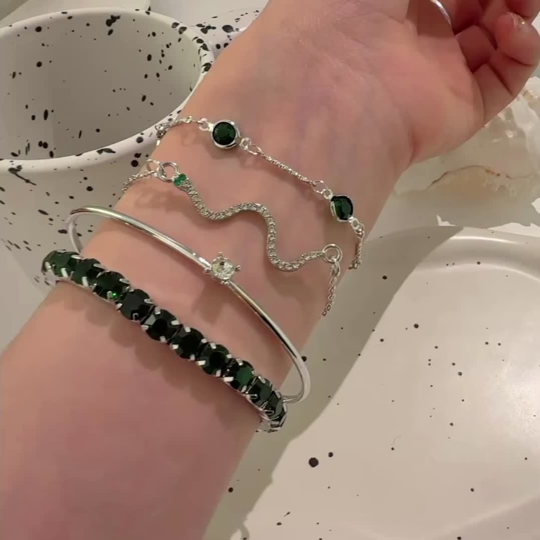 4 Elegant Green Faux Gemstone Rhinestone Bracelets