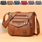 Retro Multi Pockets Crossbody Bag, Soft Faux Leather Bag