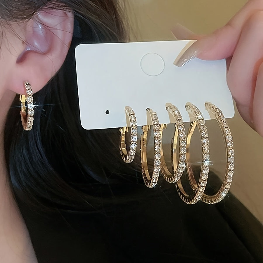 6-Piece Set Simple Hoop Earrings with Rhinestones