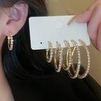 6-Piece Set Simple Hoop Earrings with Rhinestones