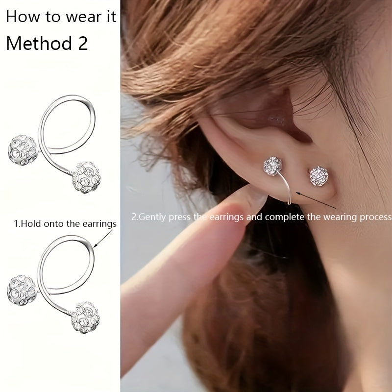 Luxury Spiral Rod Ball Stud Earrings with Rhinestone Inlay