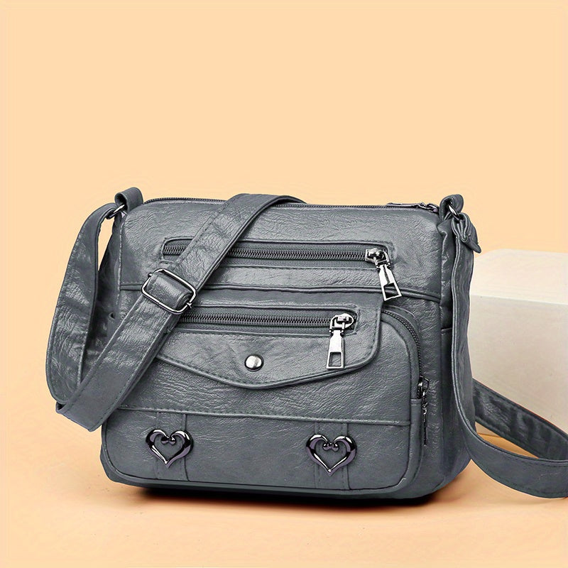 Retro Multi Pockets Crossbody Bag, Soft Faux Leather Bag