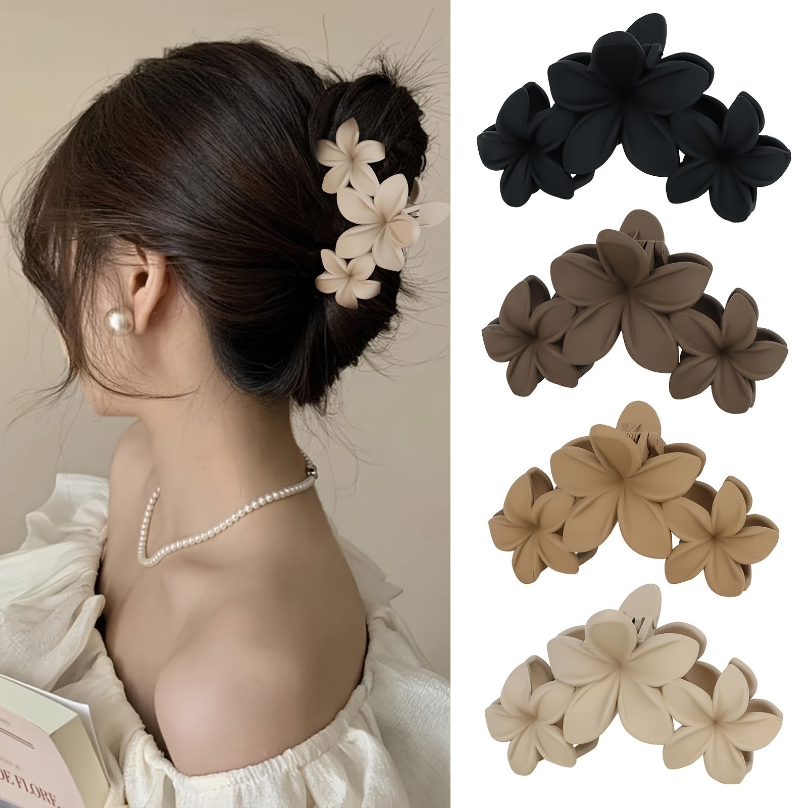 4pcs Elegant Vintage Style Non-Slip Matte Flower Hair Clips Set