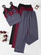 3 Sets Lace Trim Lounge Set