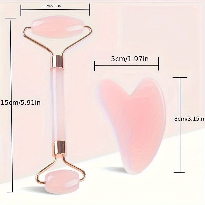 Pink Gua Sha Roller and Scraping Board Set for Face Beauty Massage