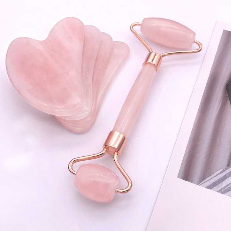 Pink Gua Sha Roller and Scraping Board Set for Face Beauty Massage