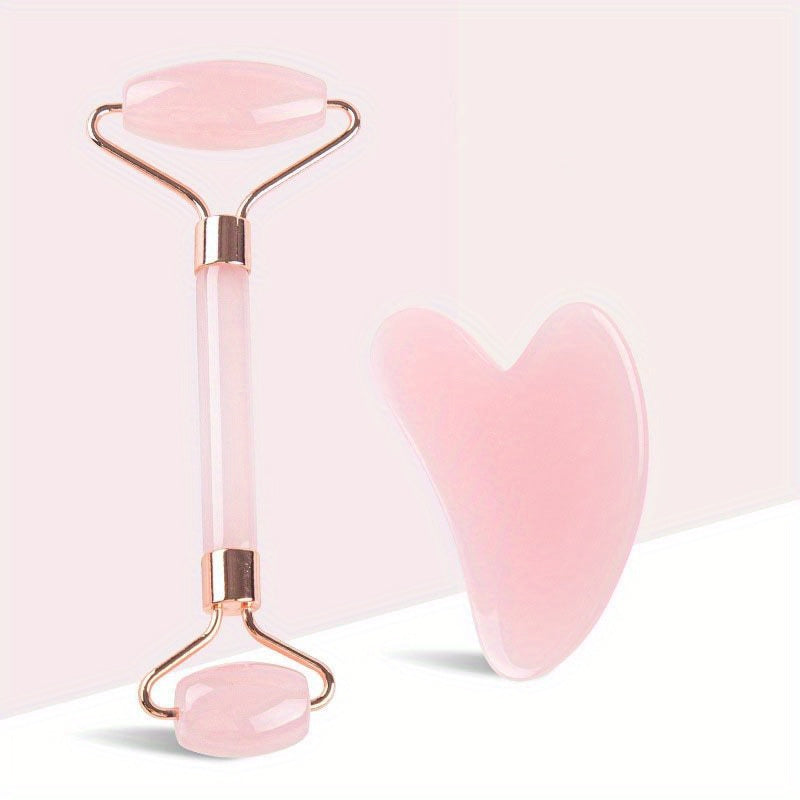 Pink Gua Sha Roller and Scraping Board Set for Face Beauty Massage