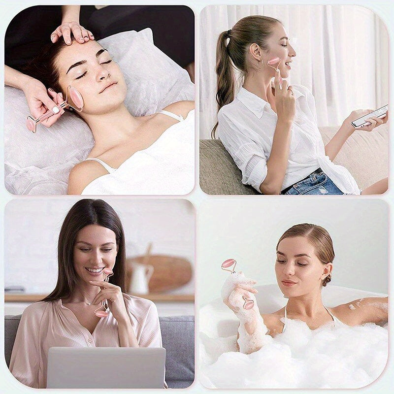 Pink Gua Sha Roller and Scraping Board Set for Face Beauty Massage