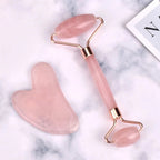 Pink Gua Sha Roller and Scraping Board Set for Face Beauty Massage