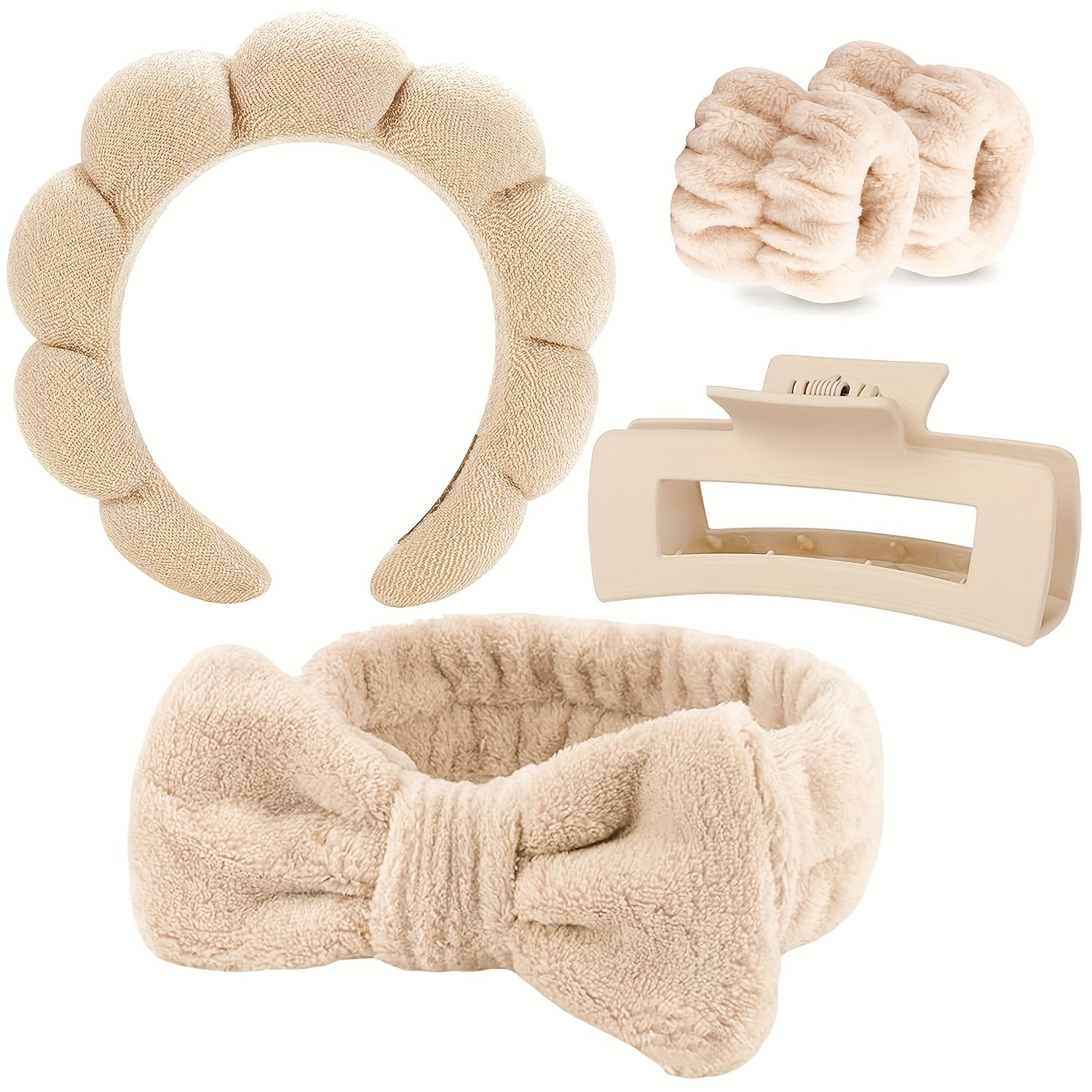 Set Spa Headband Wristband Set with Hair Claw Clips Skincare Headbands