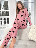 Women's Fashion Casual Heart Print Pyjama Set