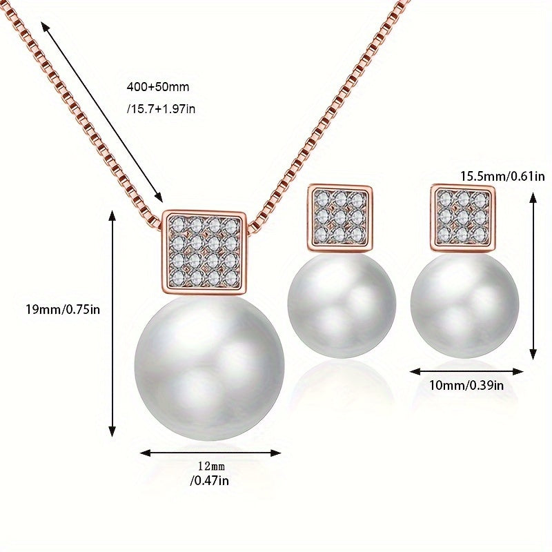 Imitation Pearl Necklace And Earring Jewelry Set