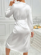Solid Color Lace Trim Elegant Sleep Robe