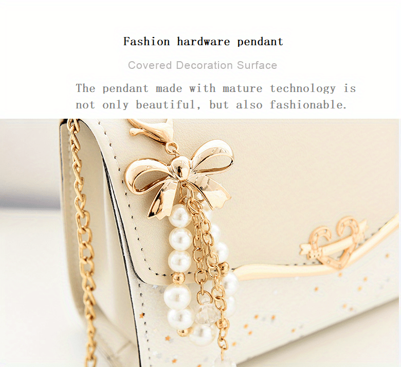 Sequins Square Purse, Elegant Shoulder Bag With Pendant