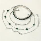 4 Elegant Green Faux Gemstone Rhinestone Bracelets