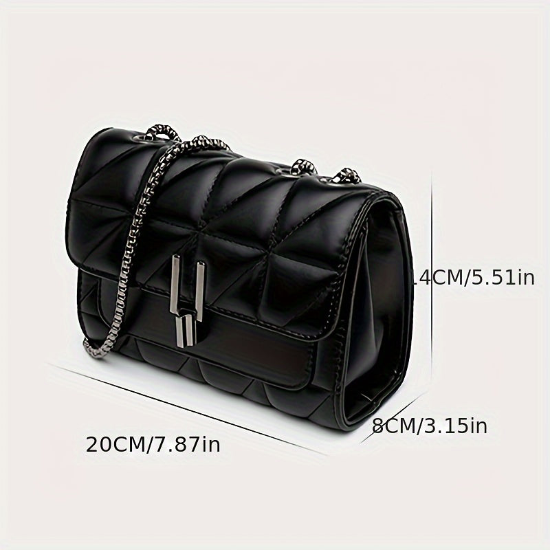 Elegant Faux Leather Shoulder Bag | Plaid Pattern, Chain Strap