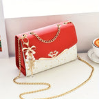 Sequins Square Purse, Elegant Shoulder Bag With Pendant