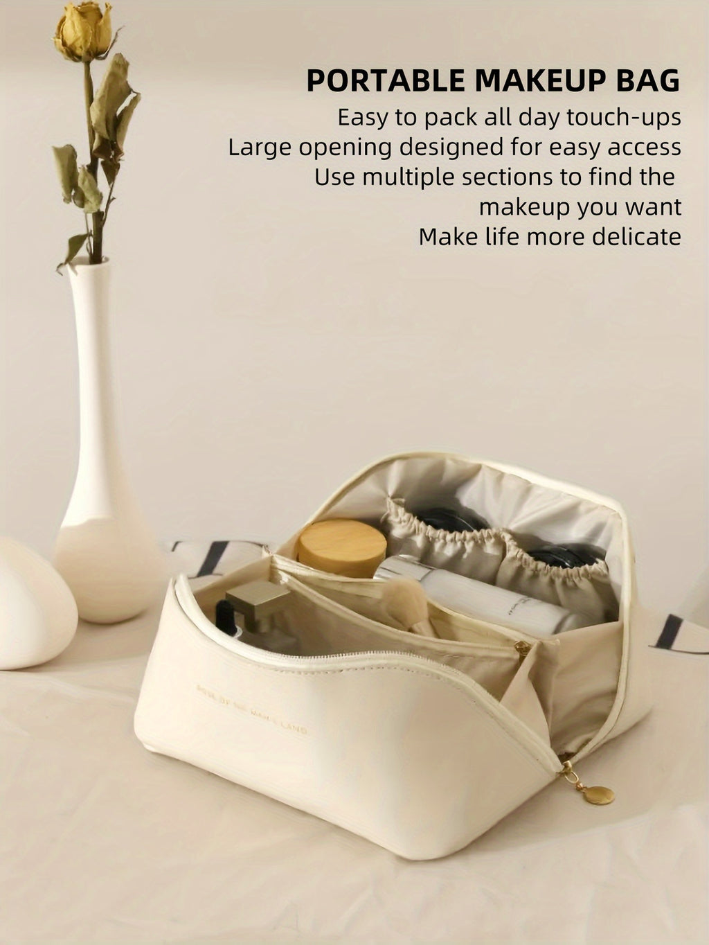 Large Capacity Makeup Bag Portable Zippered Pouch