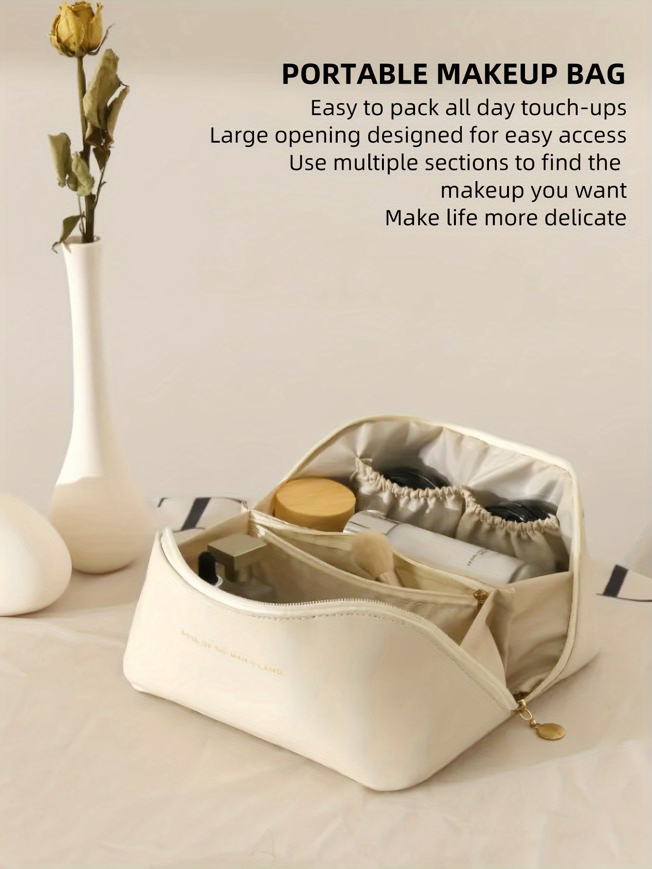 Large Capacity Makeup Bag Portable Zippered Pouch