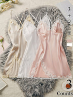 Slit Contrast Lace Pyjama Set