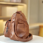 Retro Multi Pockets Crossbody Bag, Soft Faux Leather Bag