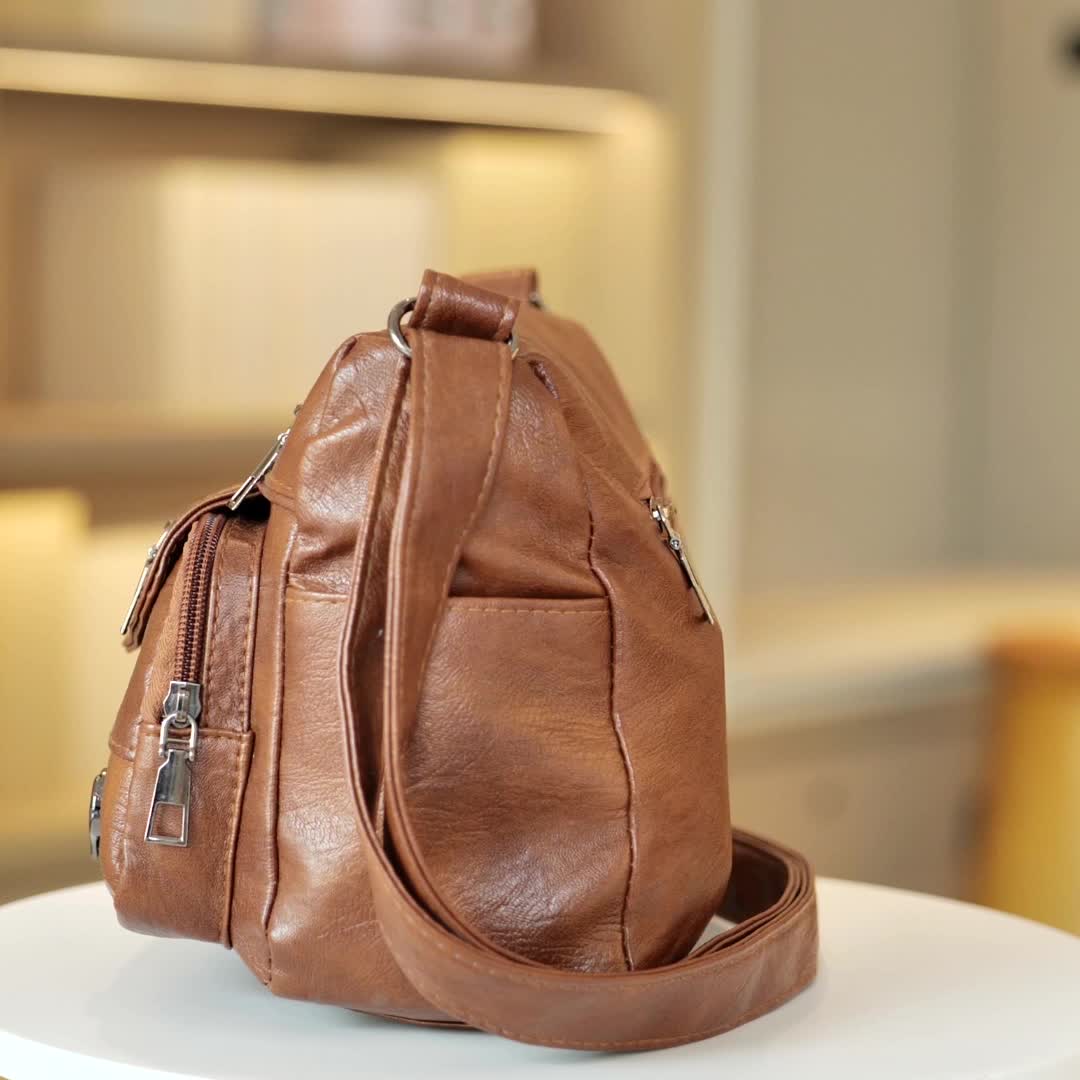 Retro Multi Pockets Crossbody Bag, Soft Faux Leather Bag