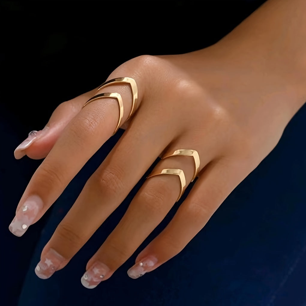 Two Stylish and Elegant Geometric Hollow-out Metal Rings