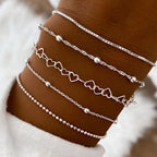 5pcs/set Simple Style Silver Thin Chain Bracelets