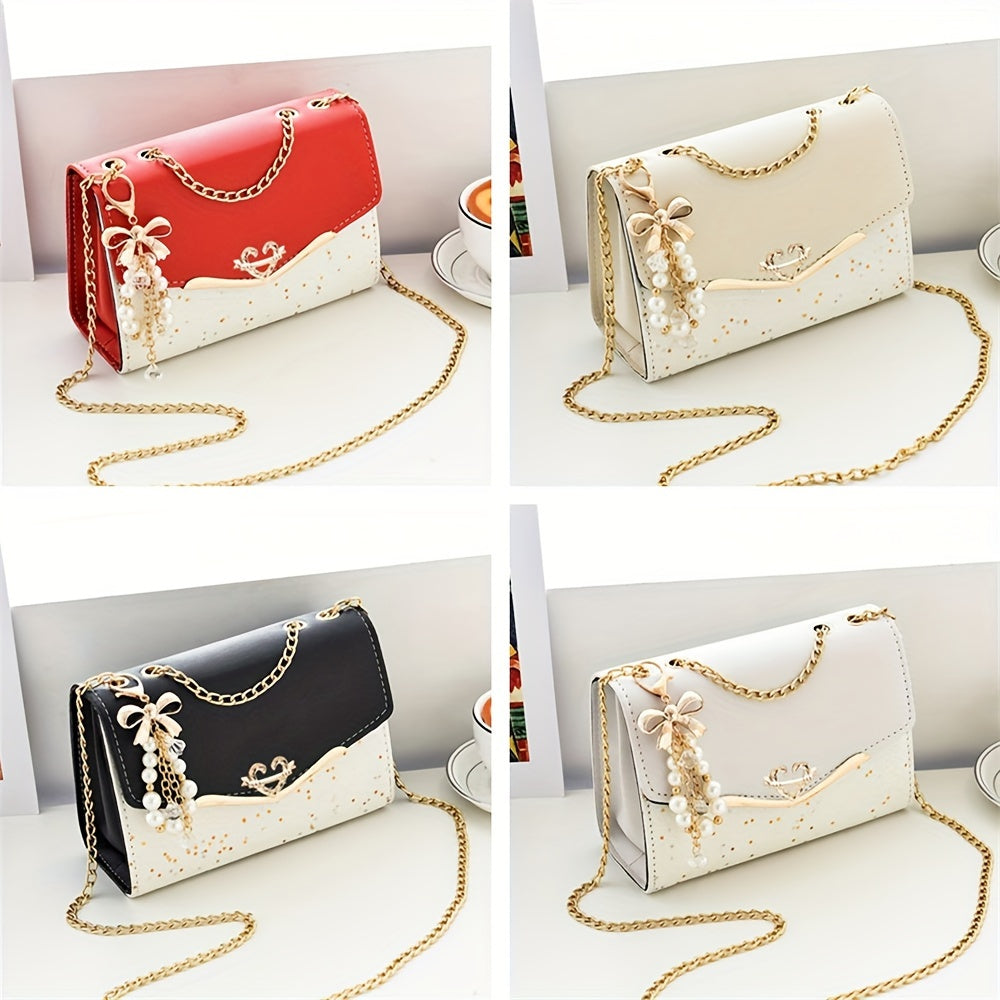 Sequins Square Purse, Elegant Shoulder Bag With Pendant