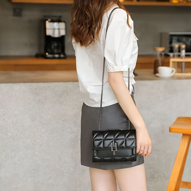 Elegant Faux Leather Shoulder Bag | Plaid Pattern, Chain Strap
