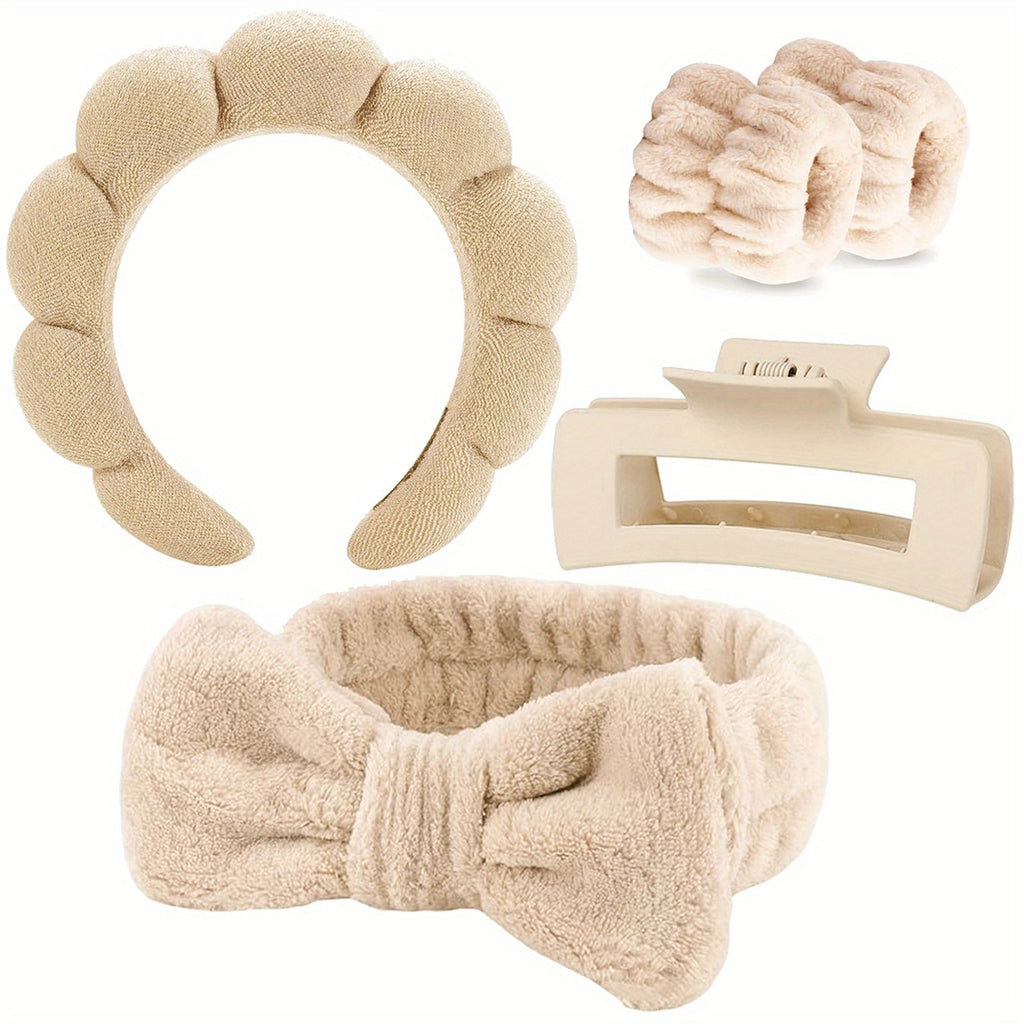 Set Spa Headband Wristband Set with Hair Claw Clips Skincare Headbands