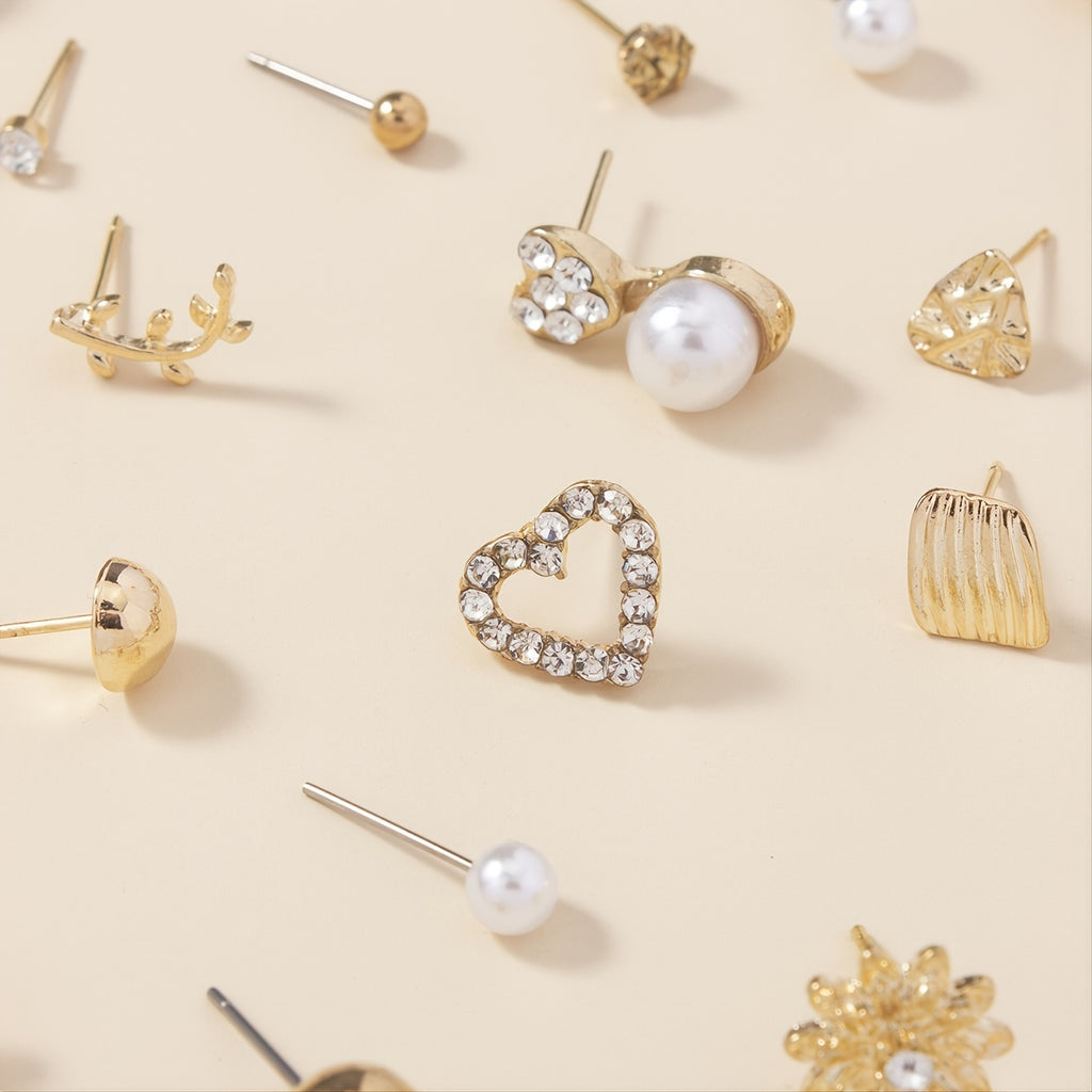A Set of 30 Stylish Heart-Shaped Letter Stud Earrings