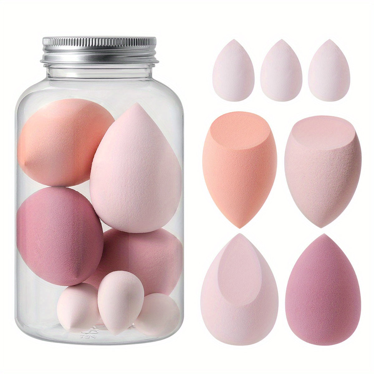 Pink Makeup Sponge Blender Set with Storage Jar