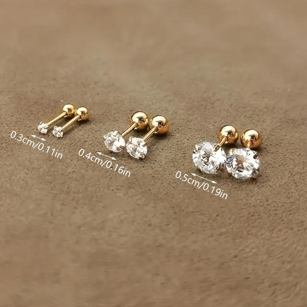 Golden four-prong twisted ball cubic Synthetic Zirconia earrings