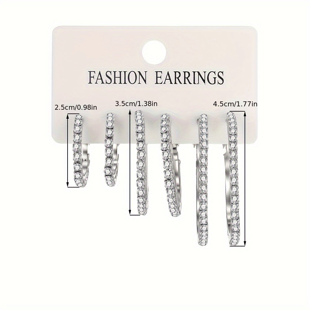 6-Piece Set Simple Hoop Earrings with Rhinestones