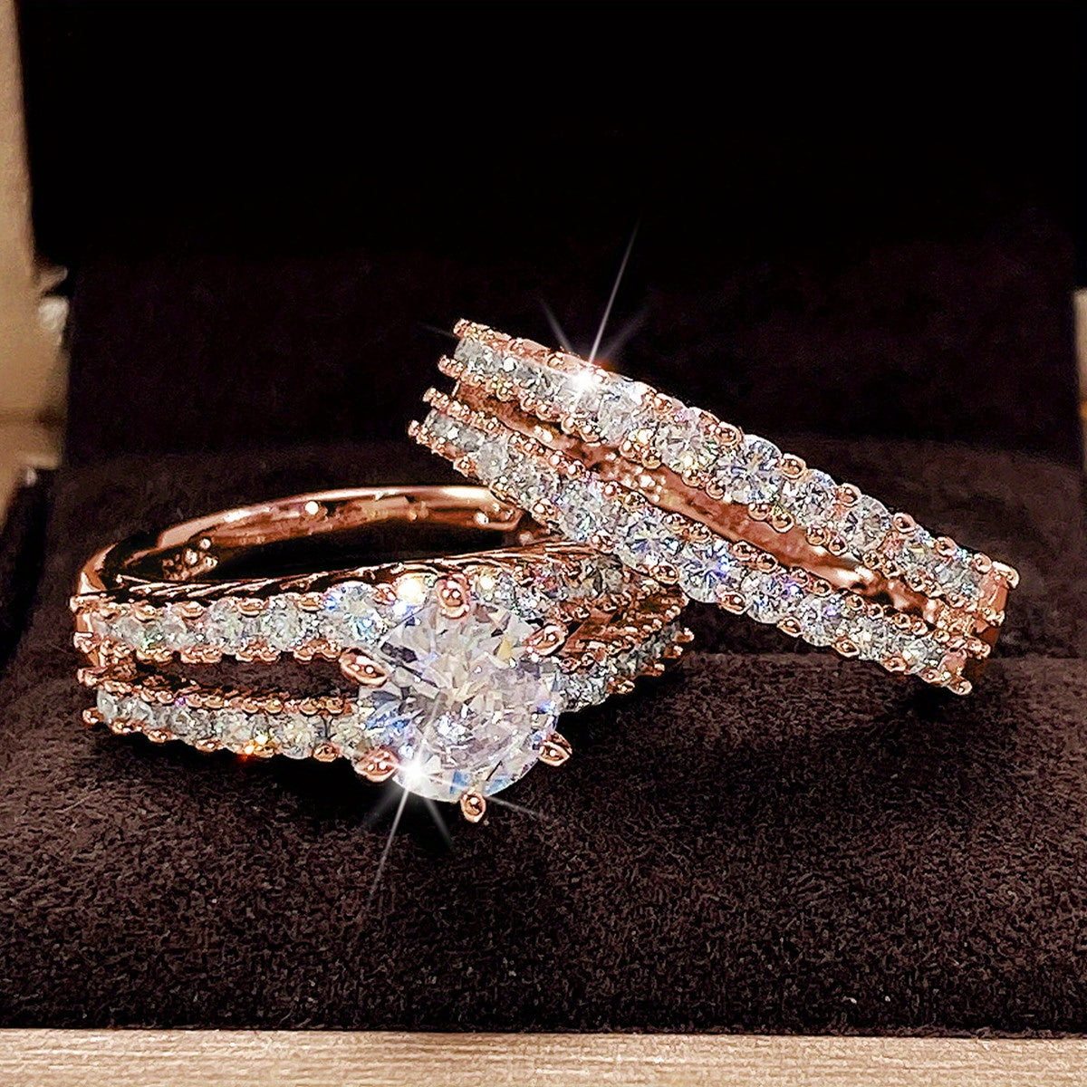 2pcs/set Bridal Synthetic Zirconia Rings