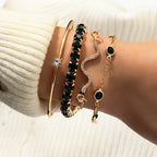 4 Elegant Green Faux Gemstone Rhinestone Bracelets