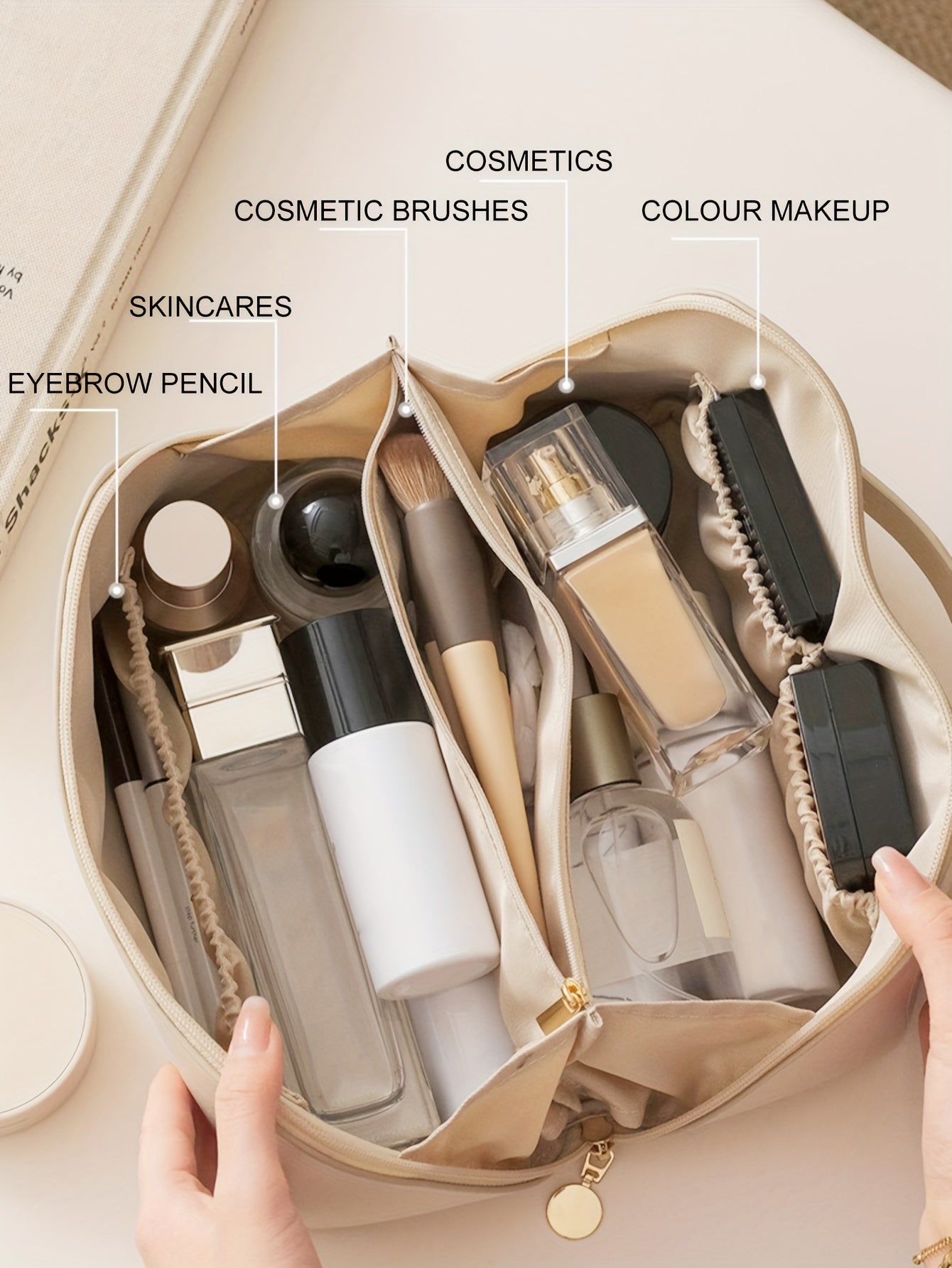 Large Capacity Makeup Bag Portable Zippered Pouch