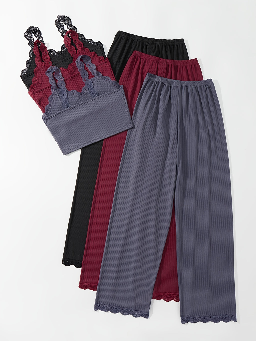 3 Sets Lace Trim Lounge Set