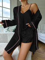 Luxurious Satin Pyjama Set - Cozy Long Sleeve Robe with Belt.